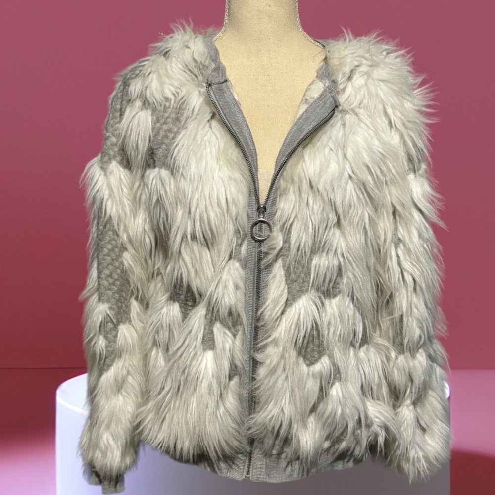 Zara patchy faux fur coat grey size small